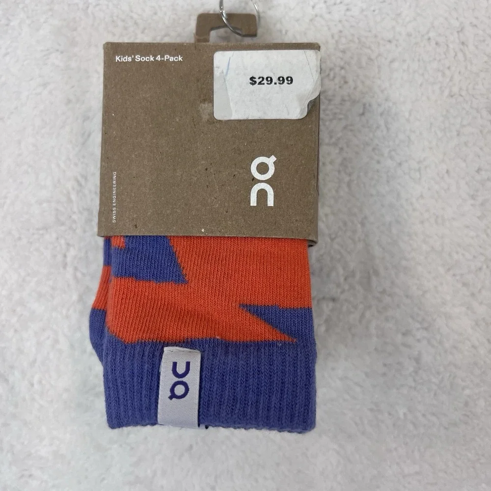 On Cloud Kids' 4 Pack Crew Socks S‎ Active Athletic Running NEW OC Multicolor